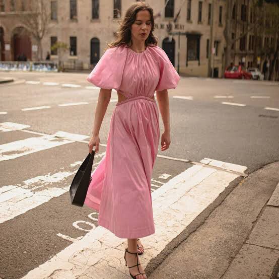 Capucine Puff Sleeve Midi (Pink) - Aje