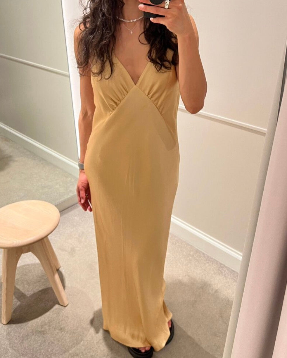 Felicity Plunged Dress (Gold) - Shona Joy