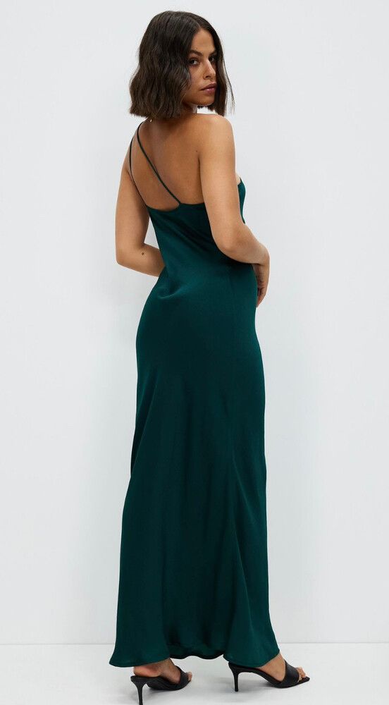 Neveah One Shoulder Slip Dress - Emerald